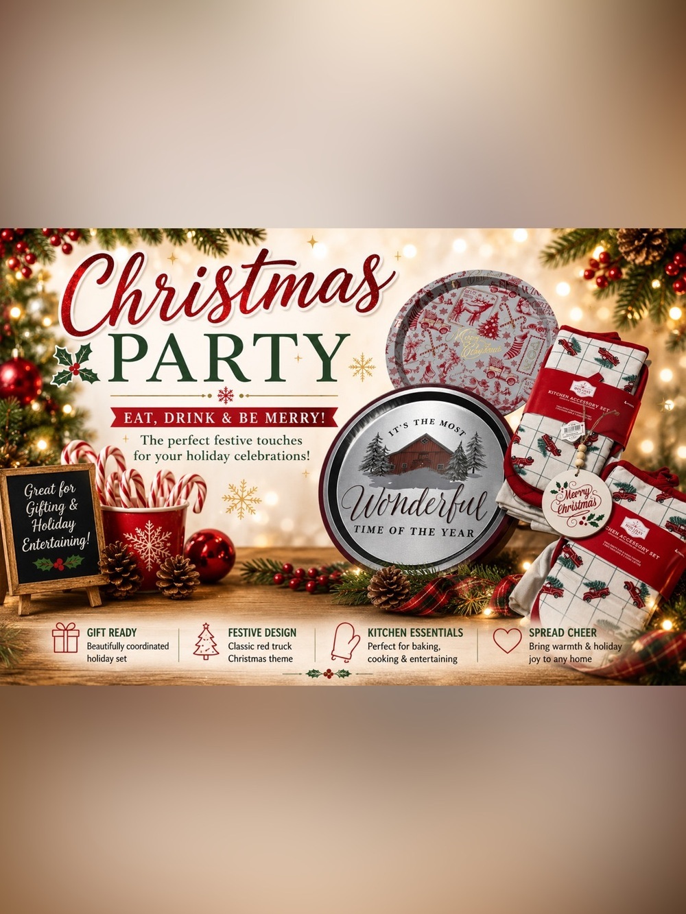 Christmas Kitchen Bundle Oven Mitts Pot Holders Tins NWT